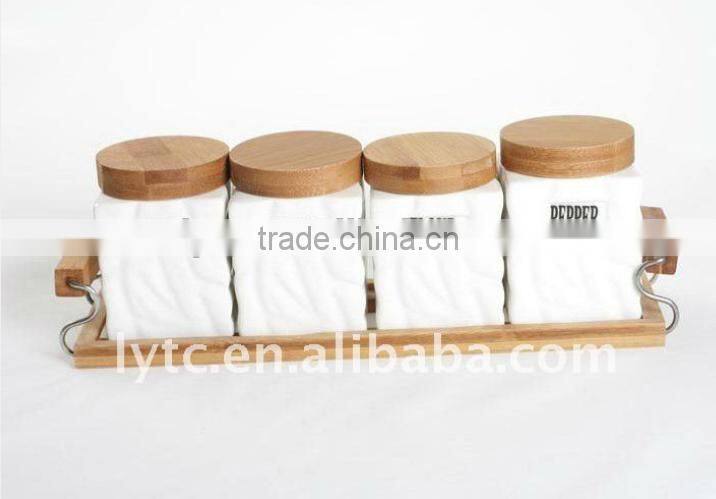ceramic porcelain canister set,ceramic tea sugar coffee jar, ceramic canister,airtight canister with bamboo lid