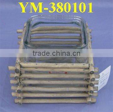 handmade wicker candle holder with glass