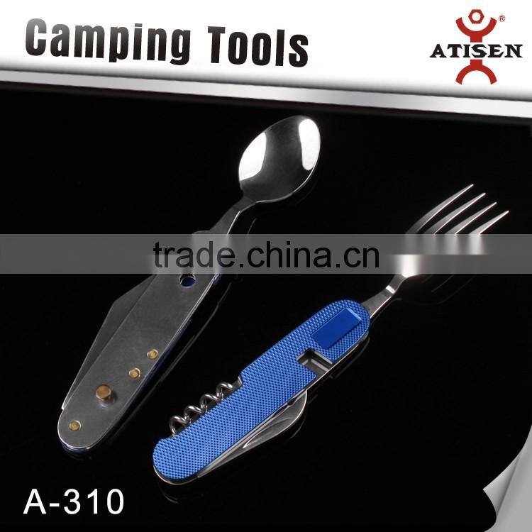 Best Gift 6 In 1 Multifunctional Camping Tools Outdoor Survival Folding Pocket Knife fork and Scoop
