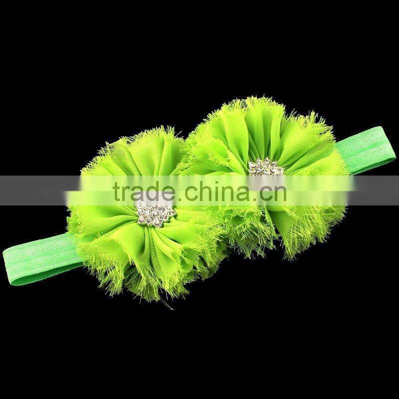 shabby chiffon flower headband with rhinestone center for kids hair accessories