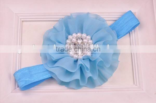 chiffon flower headband with pearl beads center for kids hair accessories