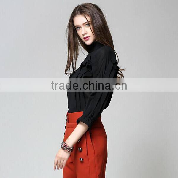 Ladies new fashion autumn Korean style transparent pleated long sleeve chiffon blouse