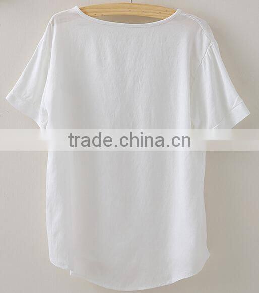 Fashion women cotton linen t shirt