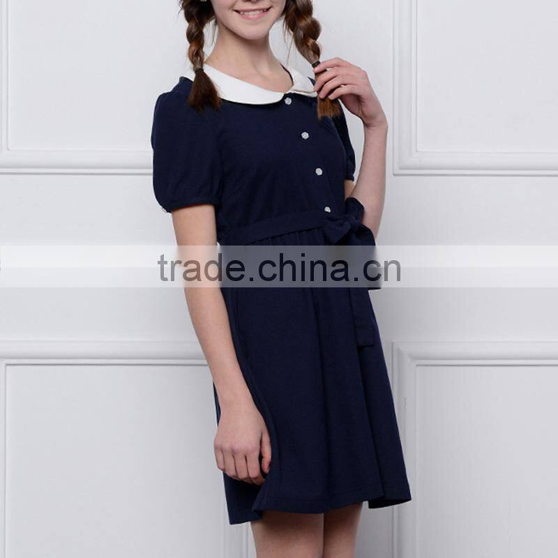 2017 new summer school children high waisted skirt student girl doll collar dress custom