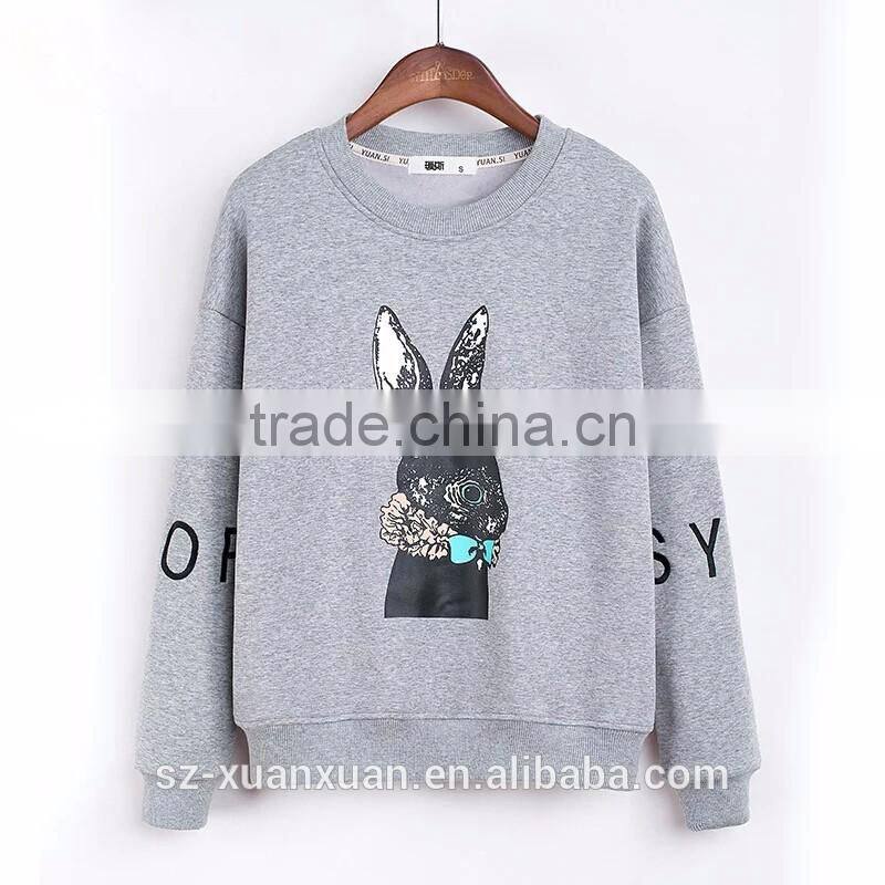 Newest design pullover o-neck hoody with animal printing for women
