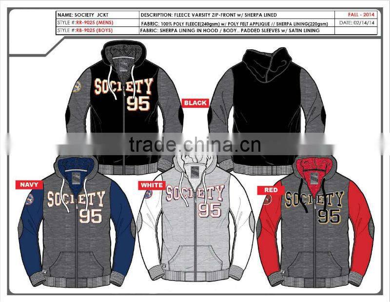 2014 Stock Boys / mens / big mens polyester winter sherpa lined fleece jacket /coat