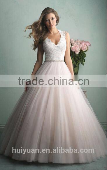 light pink ball gown cap sleeve decent wedding dress