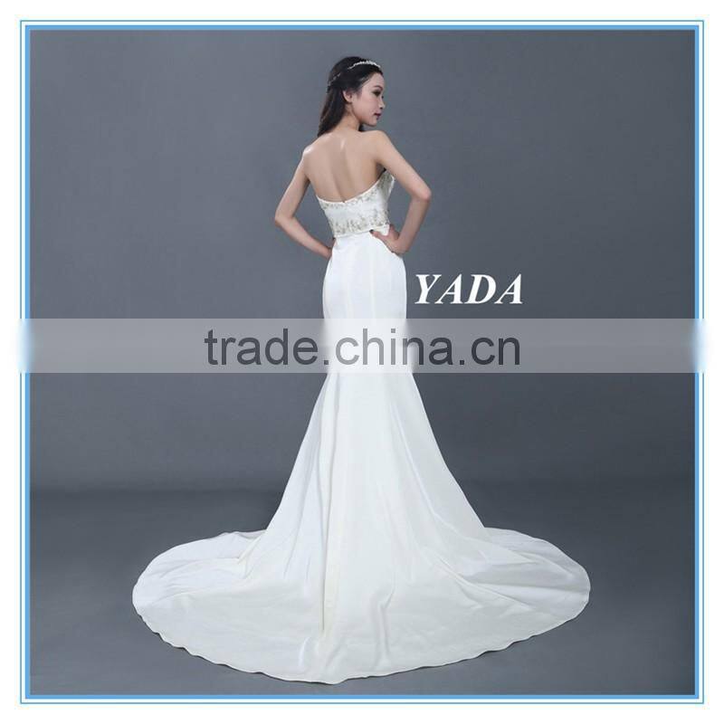 Sweetheart Satin Handmade Embroidery Beaded Wedding Dress with Bridal Mantilla Veil