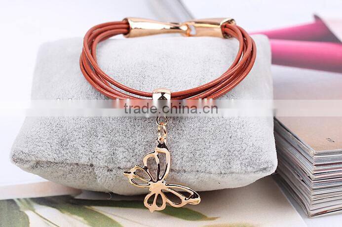 high quality gold oval clasp leather bracelet multi strand leather bracelet