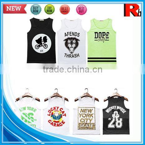 Alibaba china cheap sports bodybuilding screen printed wholesale open side 100 cotton men tank top