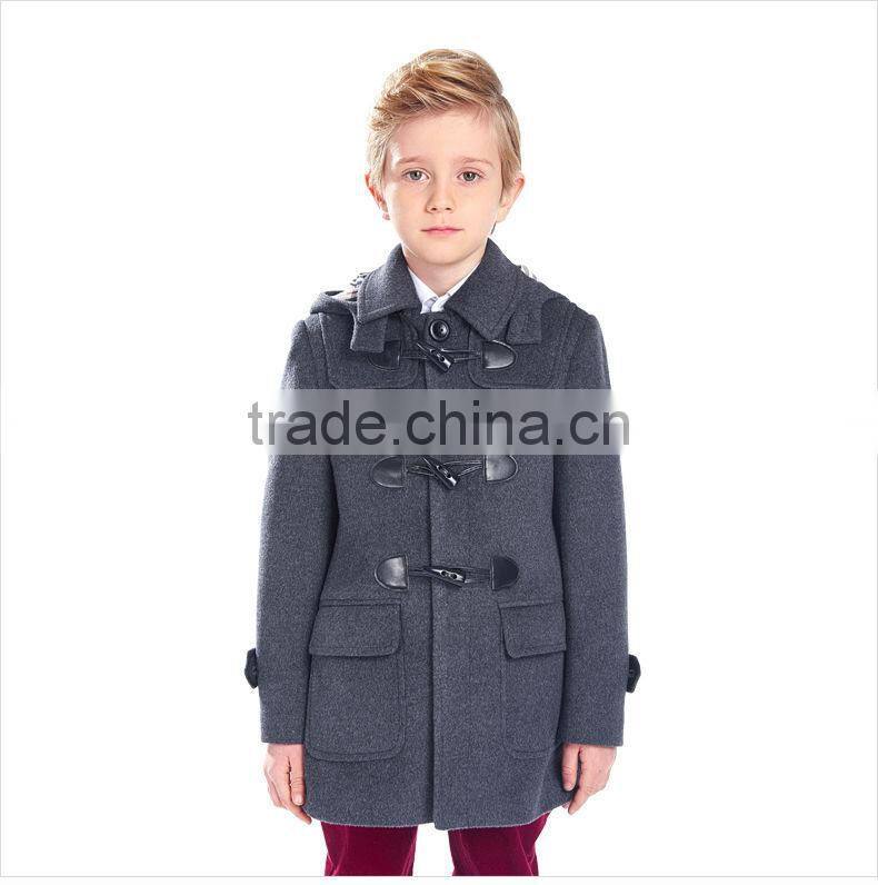 ELPA Tan wool long slim fit winter overcoat with removable cap for boy