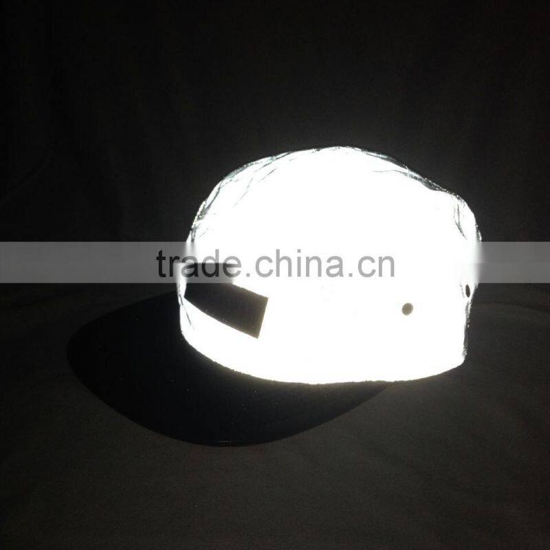 Custom 5 panel hats Luminous 3m reflective fabric grey five panel cap