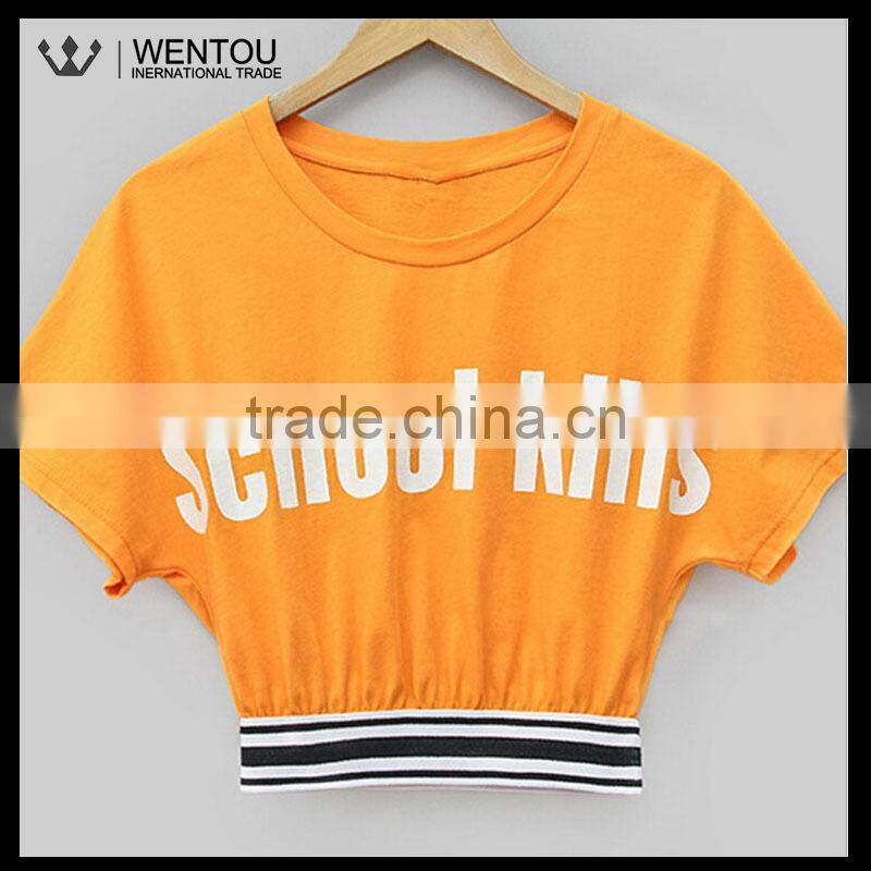 New Arrival Orange Round Collar Girls Sport T Shirt