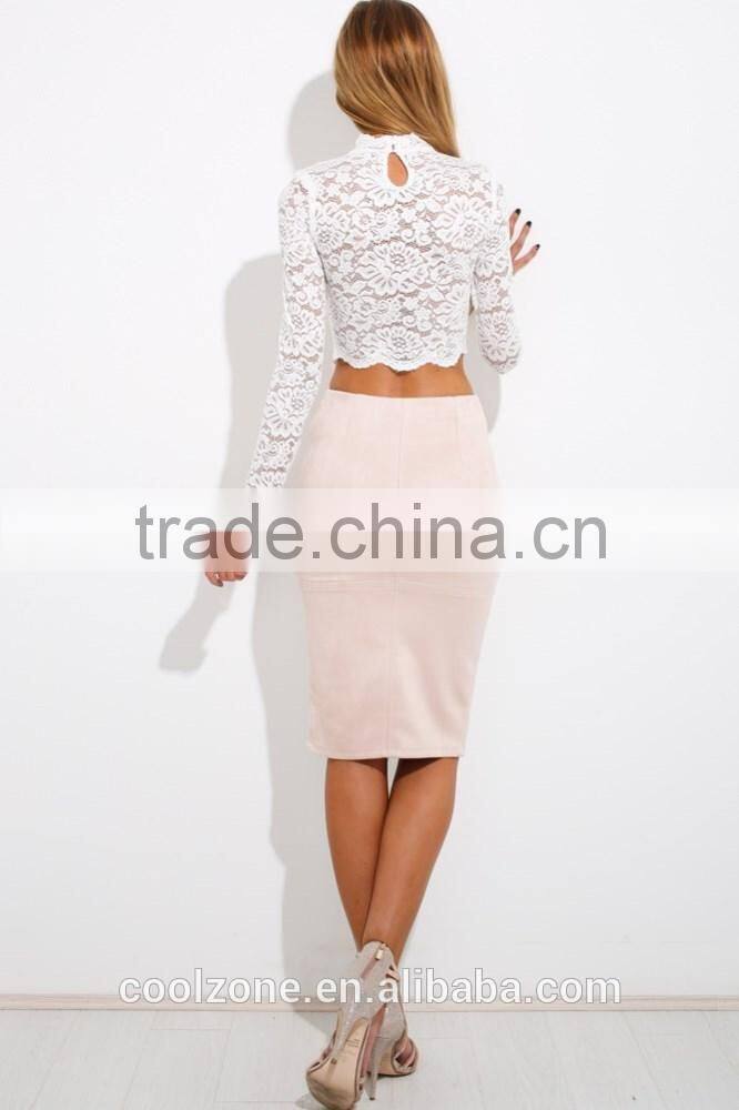 Wholesale clothing manufacturers elegant long sleeve lace crop top,sexy transparent summer lace top 2015