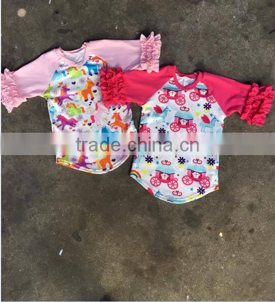 One-piece baby reglan t shirt wholesale bulk clothing cotton/spandx mixed ruffle clothes kids shirt