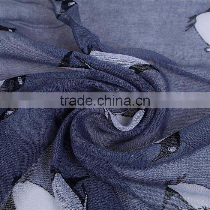 Voile Scarves & Wraps Rectangle White Gray Penguin Scarf Women