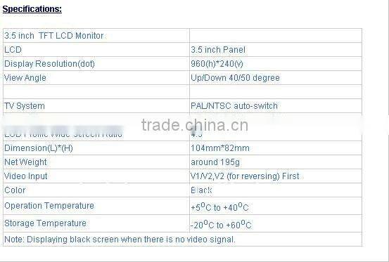 3.5 inch Car Monitor Flip Open With IR Rearview Camera