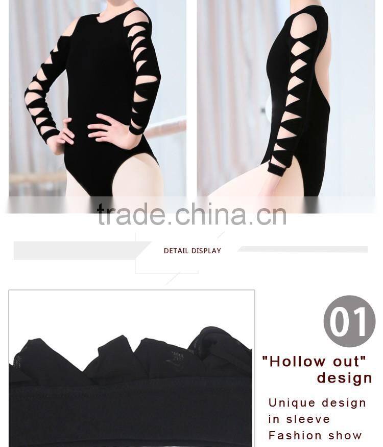 Women Ballet Bodysuit Ballet Leotards Ballerina Black Gymnastics Leotards Hollow Sleeve