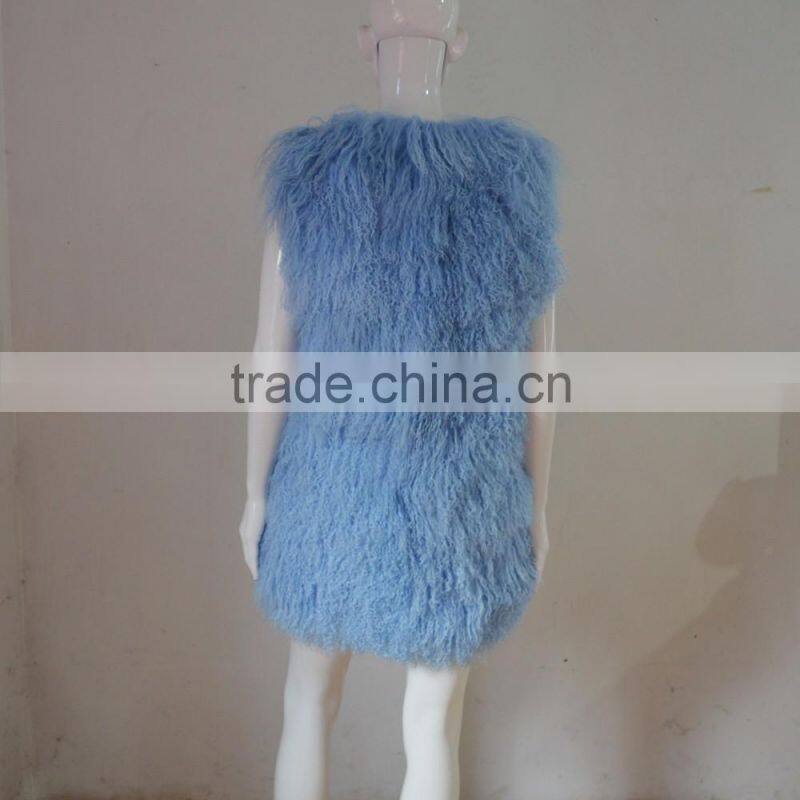SJ036-02 Customized Size Real Genuine Sheep Fur Vest / Lamb Fur Over Coat For Winter