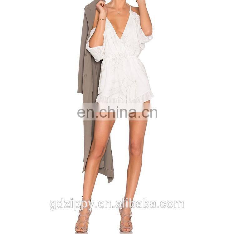 Latest Designs White Embroidered Jumpsuit With Ruffles Womens Jumpsuit