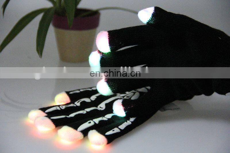 Five fingers lights for gloves flashing lights black glove with white skull pattern