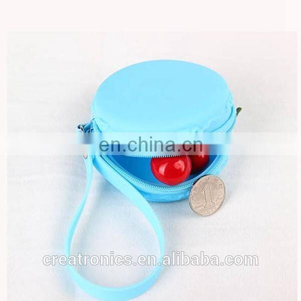 CR proffesional sales team cheap fancy earphone bag lovely round shape blue bulk wholesale silicone coin purse