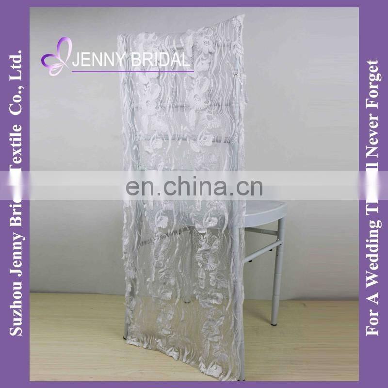 C439A lace and embroidered strips 3d flower lace embroidered fabric striped wedding chair covers
