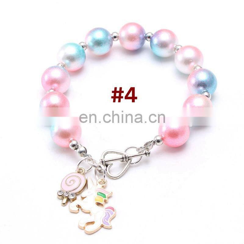 Children fairy tale bracelet Mermaid Unicorn Ice-cream Charms Girl Bracelet pendants 12Colors