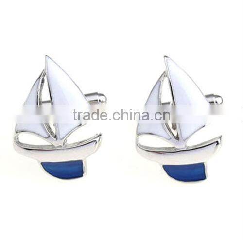 Men Sailing Captain Ship Boat Cufflinks Metal Blue Ocean Cuff Links Silver Hot
