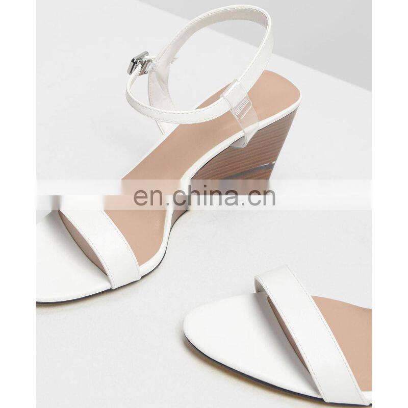 Ladies beautiful cheap price ankle strap wooden heels wedges breathable lining sandals shoes