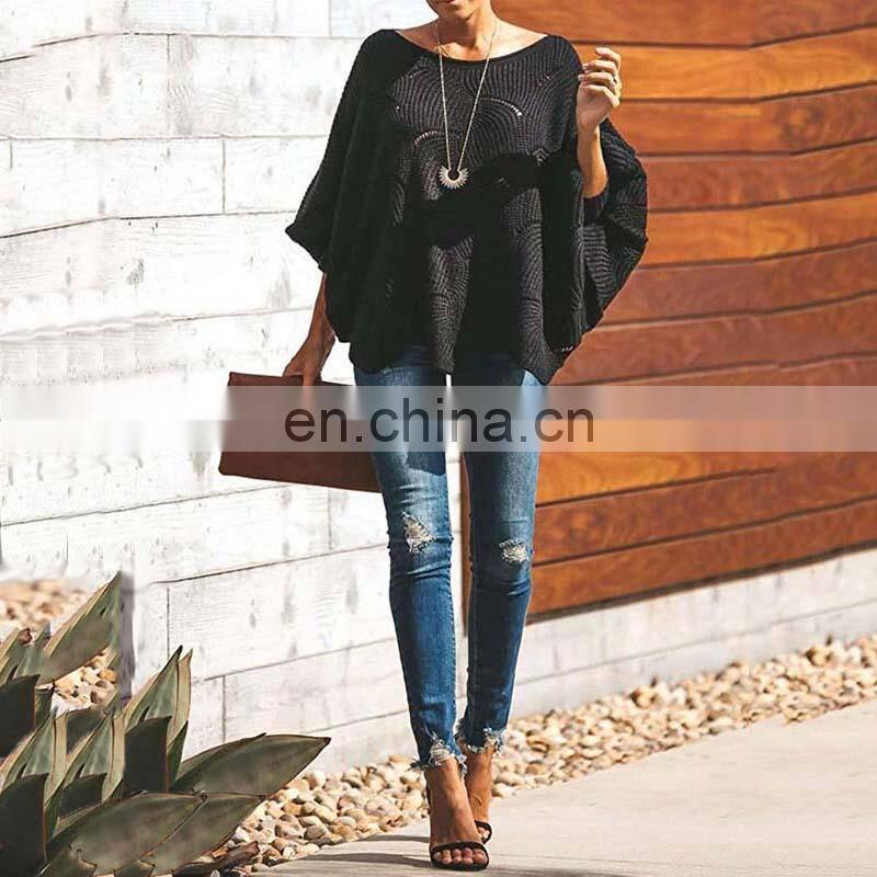 Wholesale custom women's sweaters Casual and comfortable Loose Solid color Large size hollow-carved design fashion