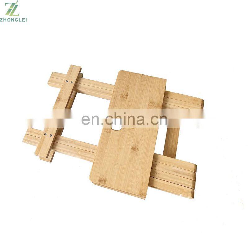 foldable bamboo table travel picnic tray cut out holds 4 stemmed wine glasses folds flat for easy transport with a carry bag