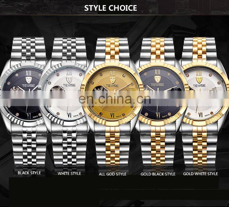 TEVISE 8391A Full Steel Wristwatch Man Skeleton Self-Wind Mechanical Watches Men