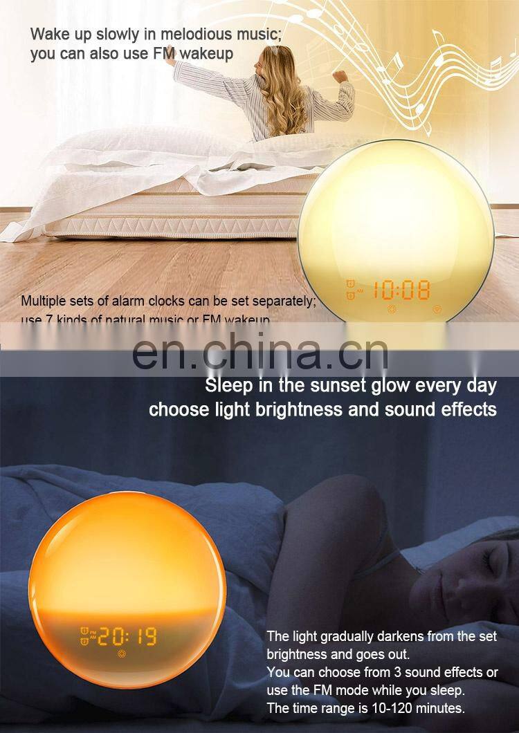 ACA-003 APP Amazon Alexa Google wooden home decoration kids sunrise wake up light digital alarm clock