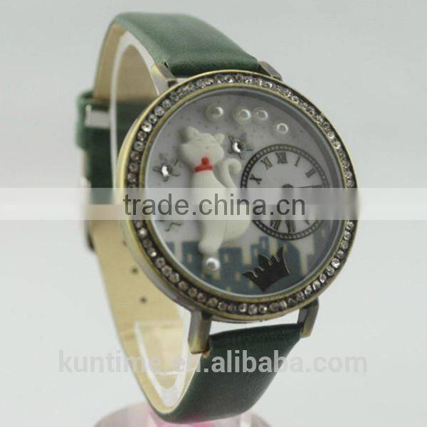 Women's and Girl's Cute Cat Style Leather Analog Quartz Wrist Watch