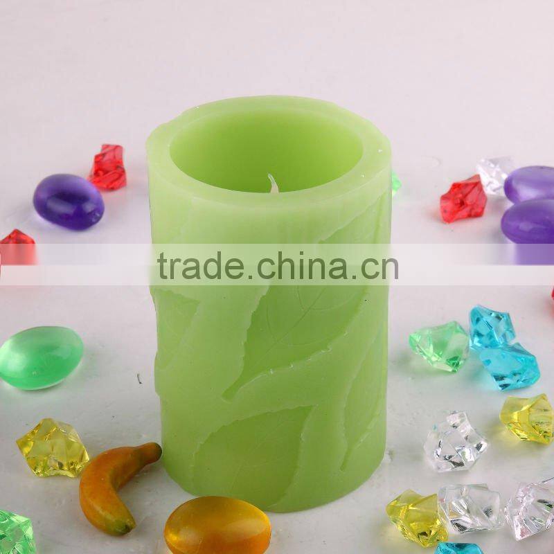 Round Pillar LED Candle With Big Leaves Engraved