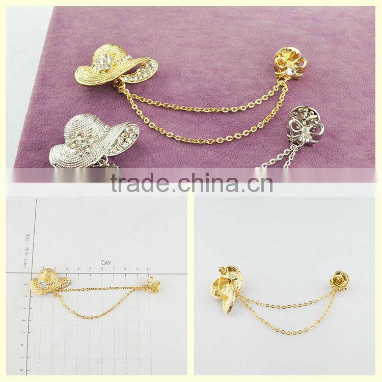 China gold ladies hat shape brooch shoulder pins crystal brooches