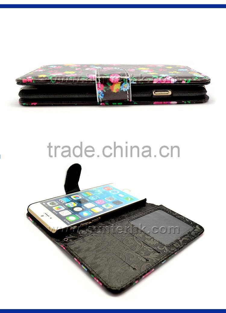 Hot Sale Black Flower Wallet Case For iPhone 6S