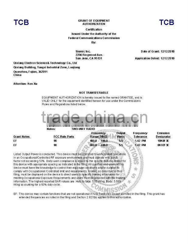 AT-289 walkie talkie with FCC,RoHS&CE approval