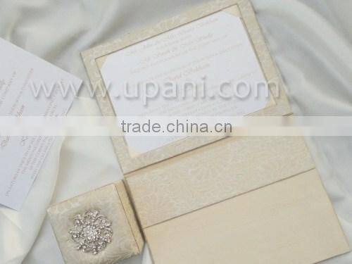 Silk Wedding Invitation card with brooch and ribbon