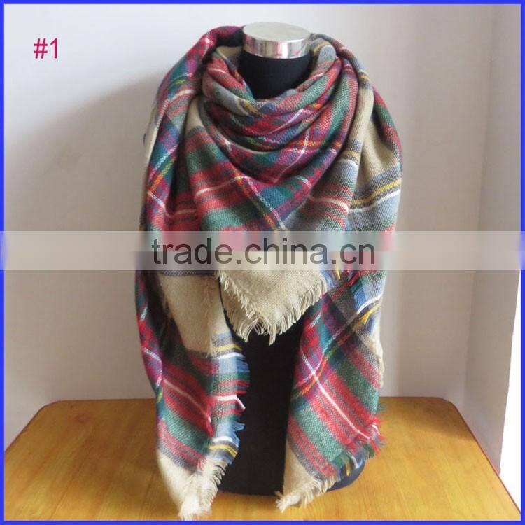 Hot selling winter tartan plaid scarf cashmere