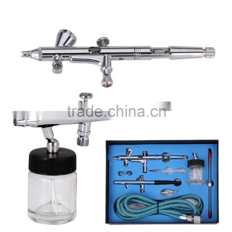 Professional Dual Action Gravity Suction Feed Airbrush Kit with Two Airbrushes Hose for Body Paint AS-34
