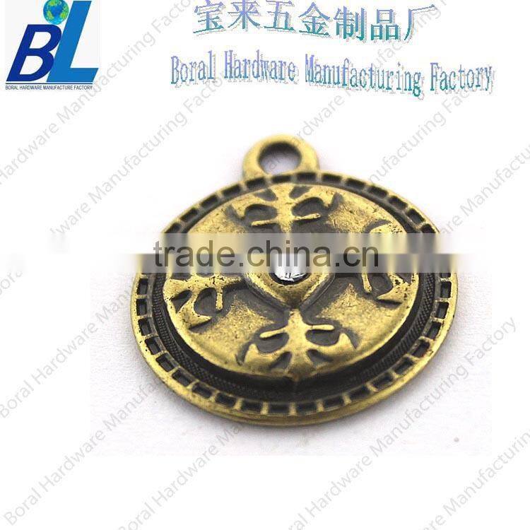 Antique 3d round metal pendant for zippers