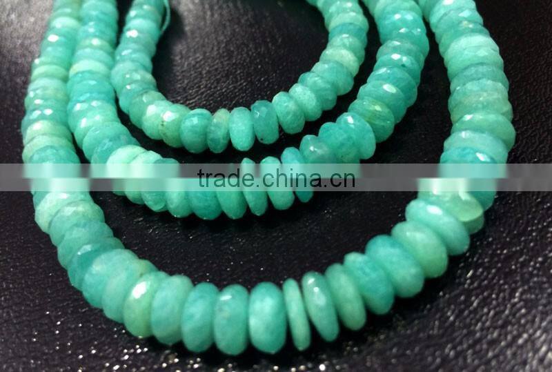 SEMI PRECIOUS NATURAL AMAZONITE 7MM-8MM FACETED LOOSE BEADS RONDELLE BEADS, AMAZONITE BEADS