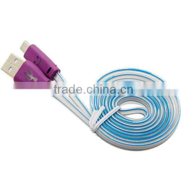 colorful led smiley face micro usb cable for iphone 4,usb flat cable