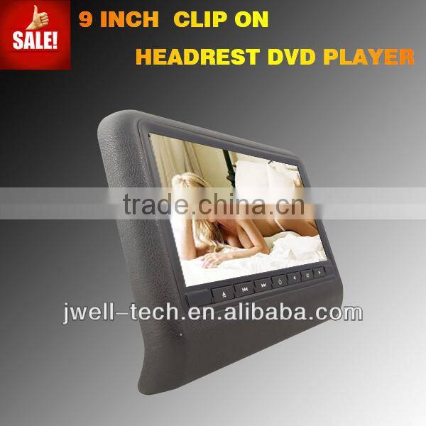 9 inch active car headrest monitor, headrest dvd, headrest dvd player, dvd player with speaker,IR,FM,USB,SD,32 and 8 bit Game