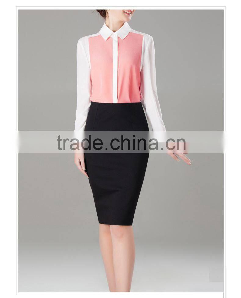 Women's Color-Block Silk 100% Top Blouse Shirt OEM ODM Type Clothing Factory Manufacturer From Guangzhou