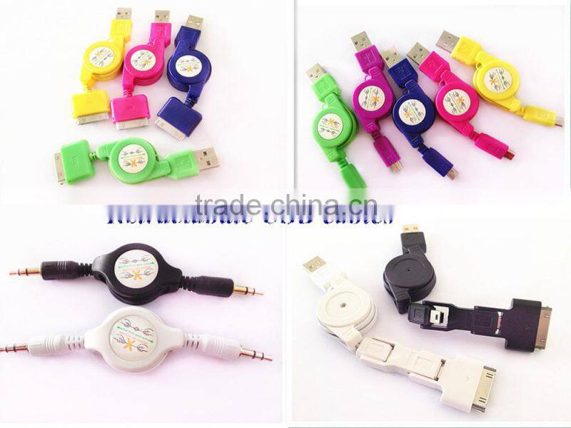 Wholesale colorful retractable 2.0 USB micro charger cable for Samsung Android phones