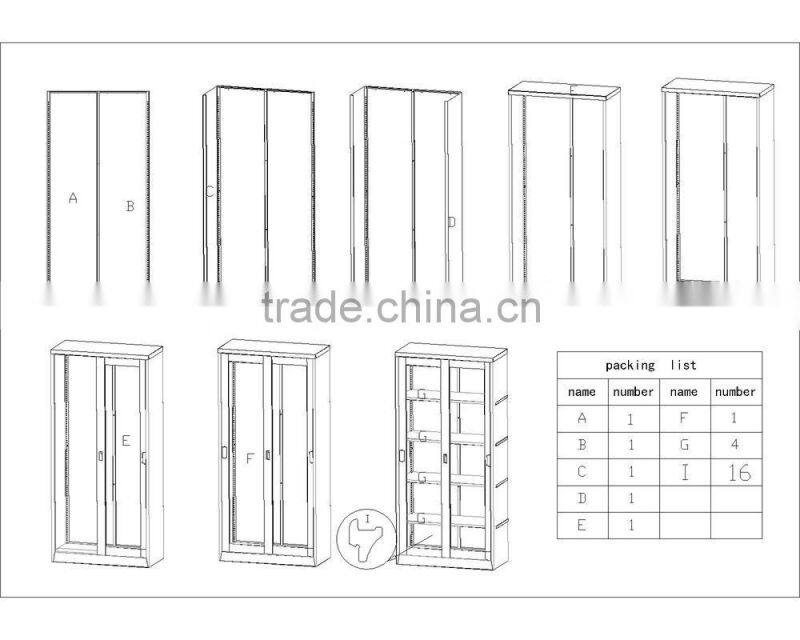 glass door steel book cabinet/sliding door metal book cabinet /full high office storage book cabinet
