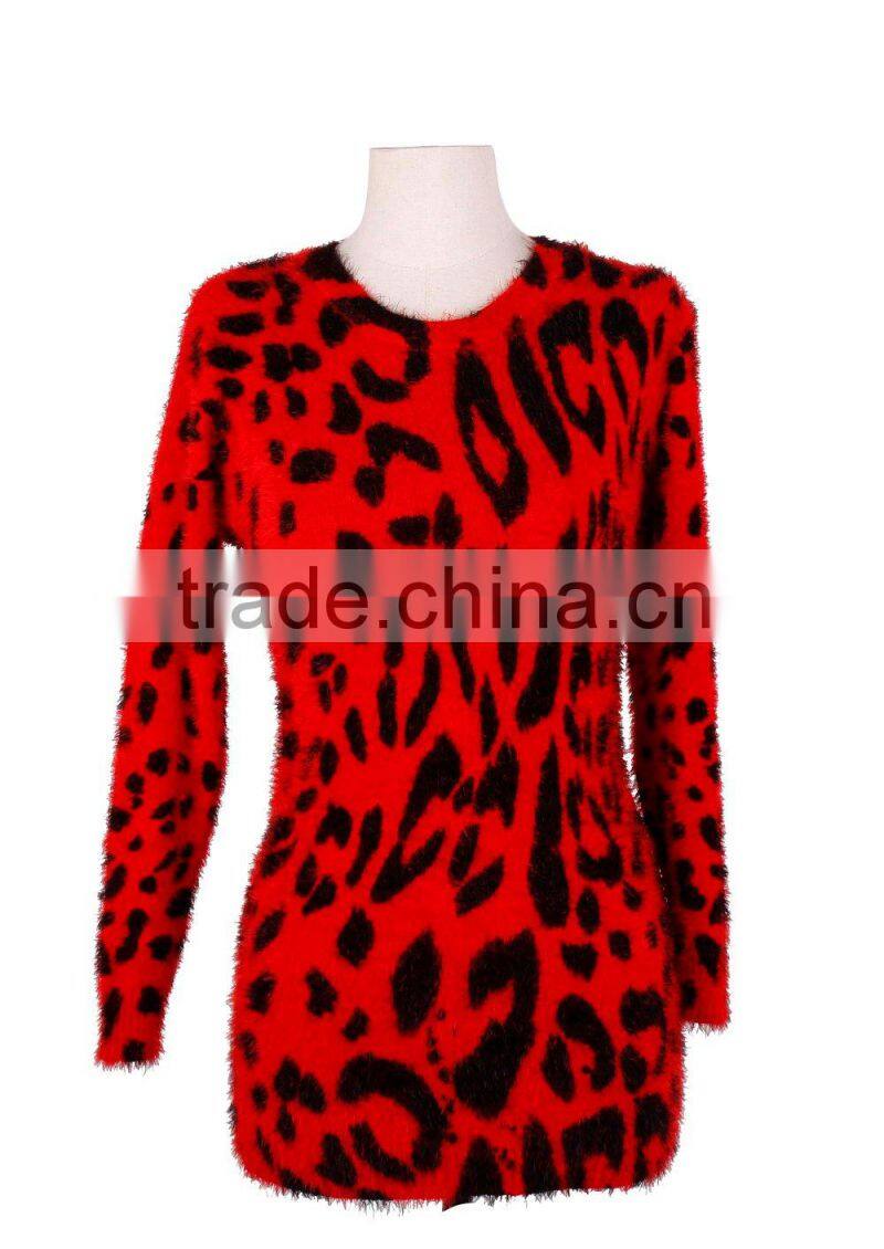 2015 new product Animal grain pullovers long knitting sweater for ladyI the long leisure sweater